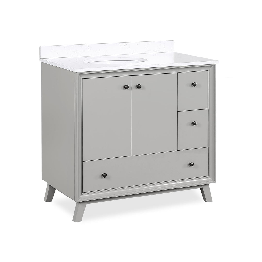 Bleeker Solid Wood Bathroom Vanity with Pre-Installed Oval Porcelain Sink - Gray - 36"