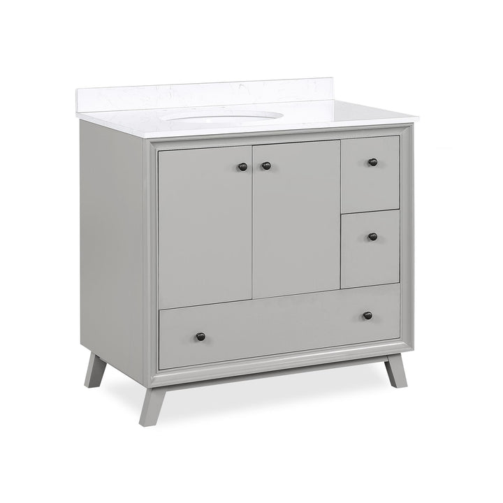 Bleeker Solid Wood Bathroom Vanity with Pre-Installed Oval Porcelain Sink - Gray - 36"