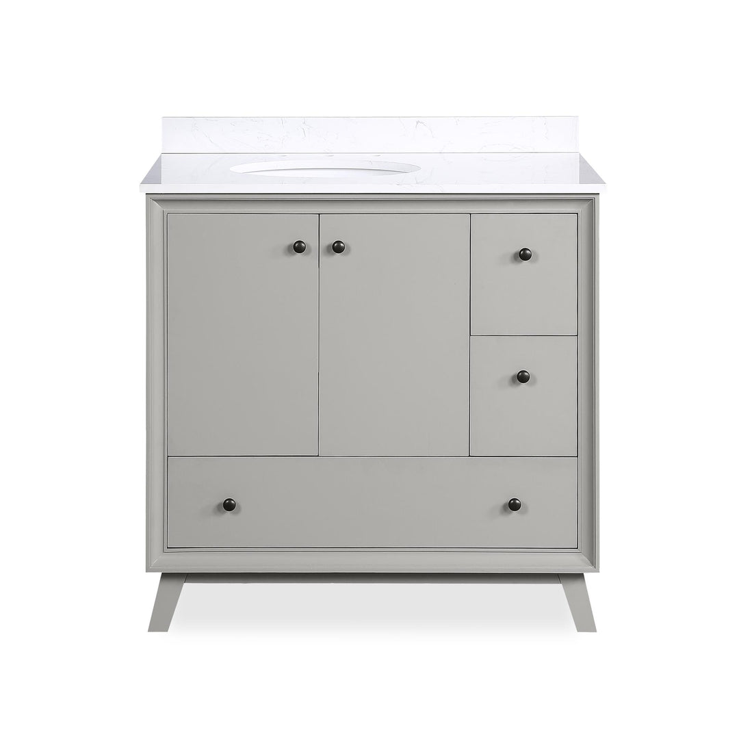 Bleeker Solid Wood Bathroom Vanity with Pre-Installed Oval Porcelain Sink - Gray - 36"