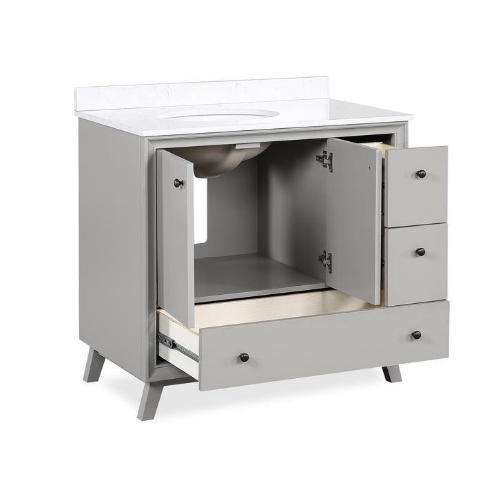 Bleeker Solid Wood Bathroom Vanity with Pre-Installed Oval Porcelain Sink - Gray - 36"