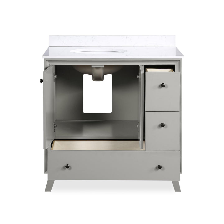 Bleeker Solid Wood Bathroom Vanity with Pre-Installed Oval Porcelain Sink - Gray - 36"