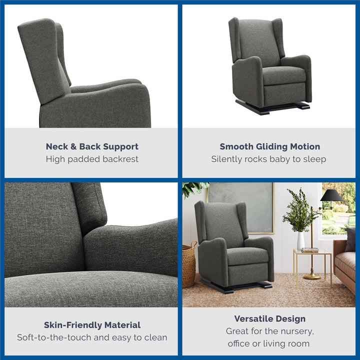 Rylee Upholstered Tall Wingback Glider Recliner Chair - Gray