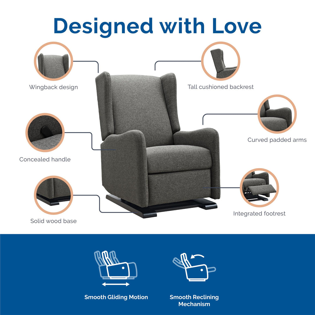 Rylee Upholstered Tall Wingback Glider Recliner Chair - Gray