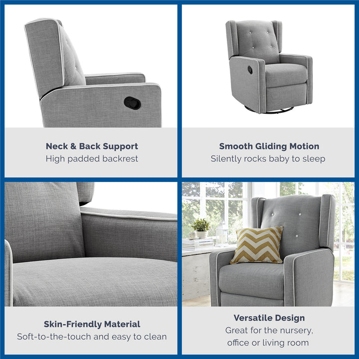 Best Mikayla Swivel Glider Recliner -  Grey Linen