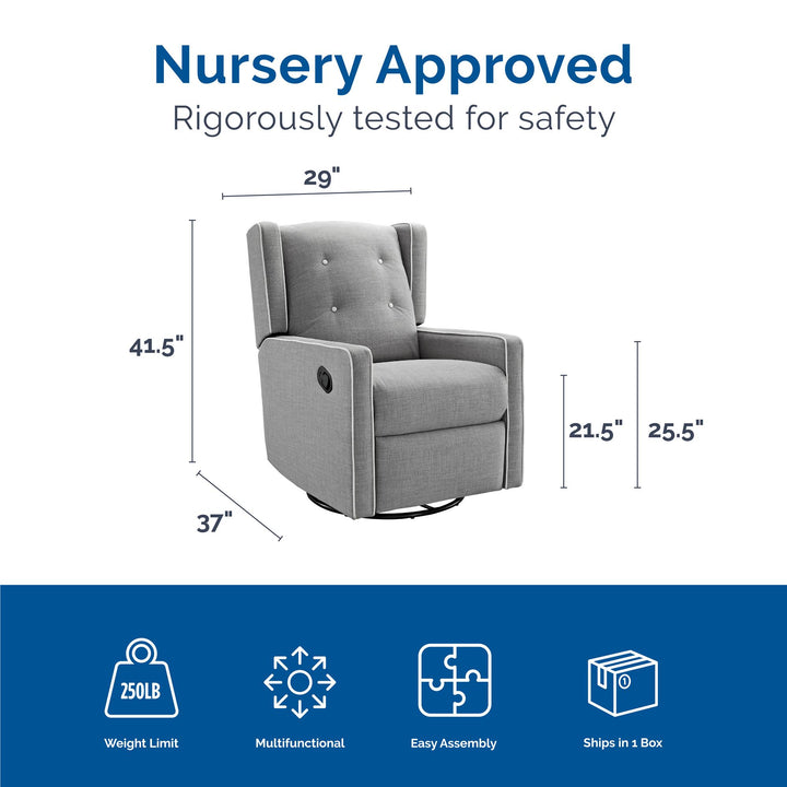 Stylish Mikayla Swivel Glider Chair -  Grey Linen