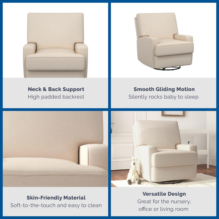 Rylan Upholstered Swivel Glider Recliner Chair with Square Back - Beige
