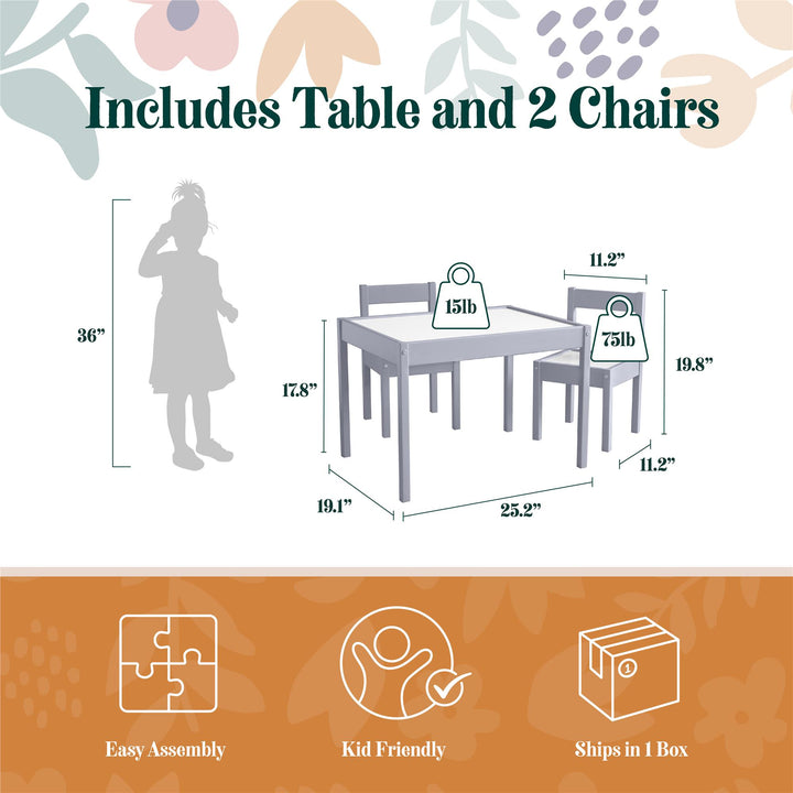 Hunter 3-Piece Kiddy Table and Chair Kids Set - Gray