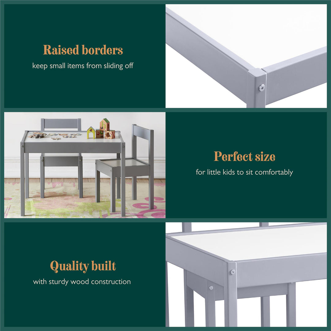 Hunter 3-Piece Kiddy Table and Chair Kids Set - Gray