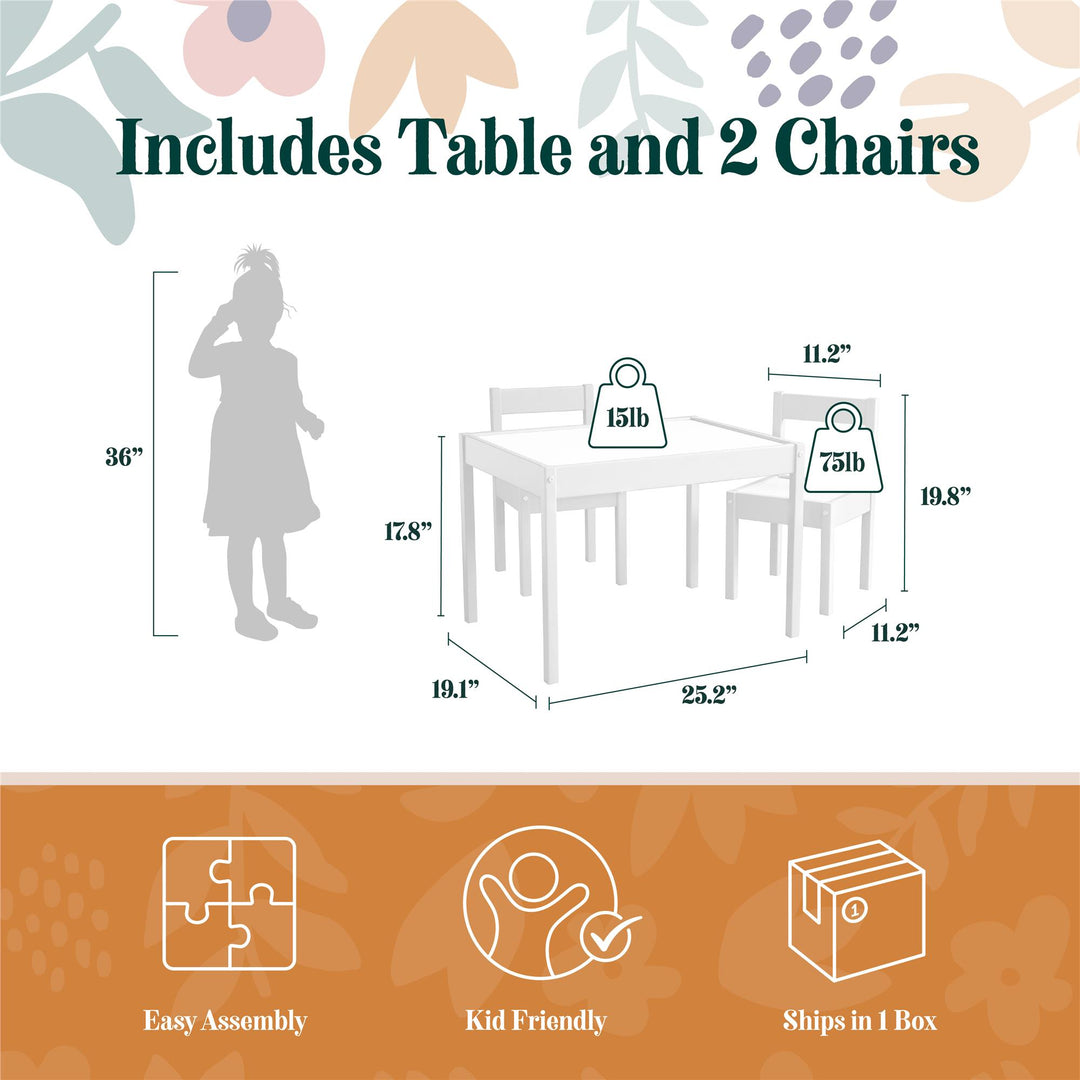 Hunter 3-Piece Kiddy Table and Chair Kids Set - White