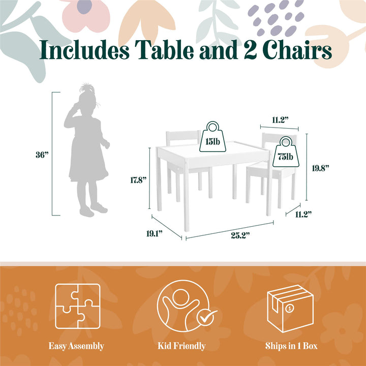 Hunter 3-Piece Kiddy Table and Chair Kids Set - White
