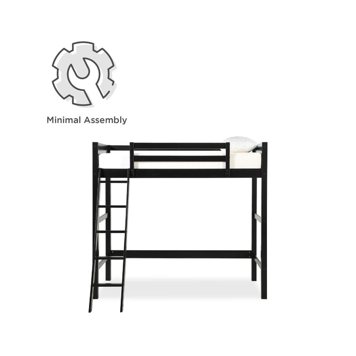 Your Zone Kiarah Twin Loft Bed with Ladder, Black - Black
