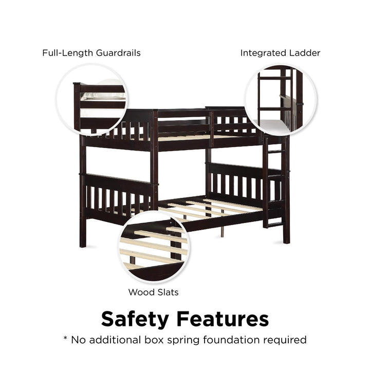 Moon Full-Over-Full Wood Bunk Bed with USB Port and Integrated Ladder - Espresso