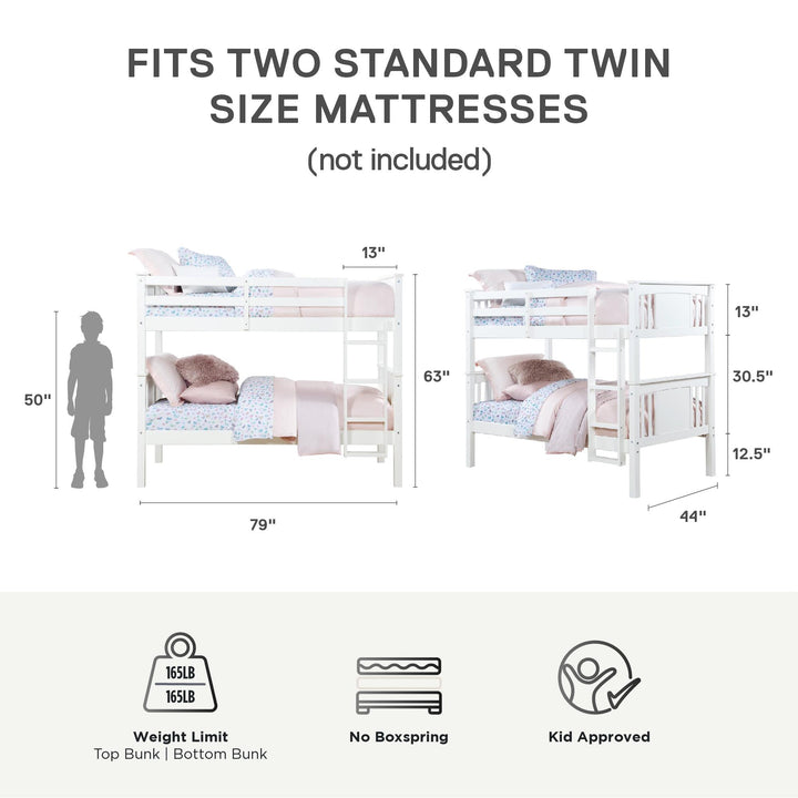 Dylan Wooden Twin over Twin Bunk Bed with Wood Slats - White