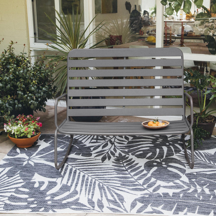 Roberta Outdoor/Indoor Rocker Loveseat - Charcoal - 1-Pack