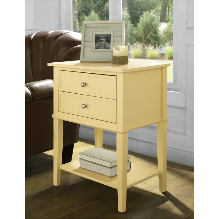 Franklin Nightstand Table with 2 Drawers and Lower Shelf - Yellow