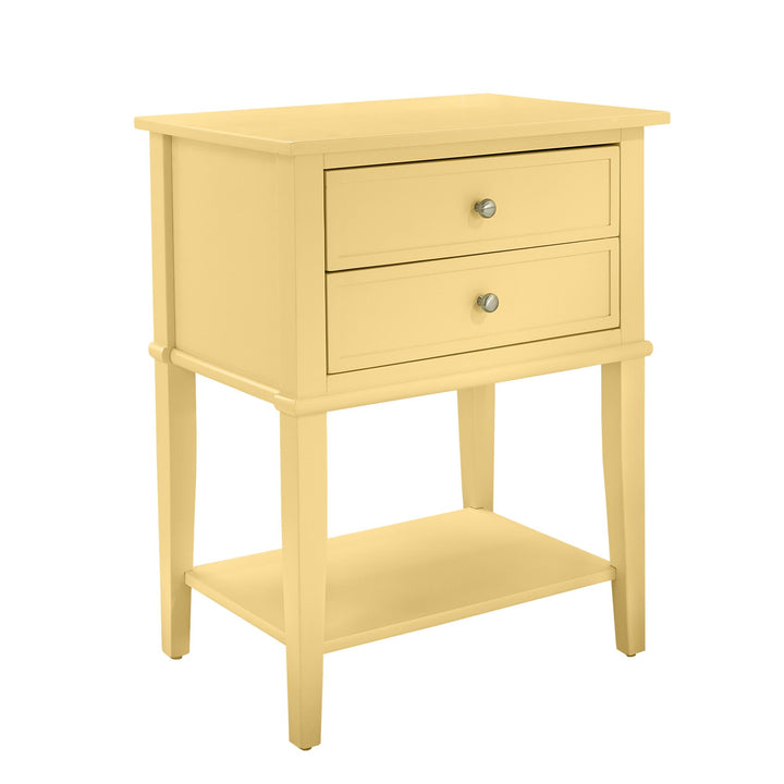 Franklin Nightstand Table with 2 Drawers and Lower Shelf - Yellow