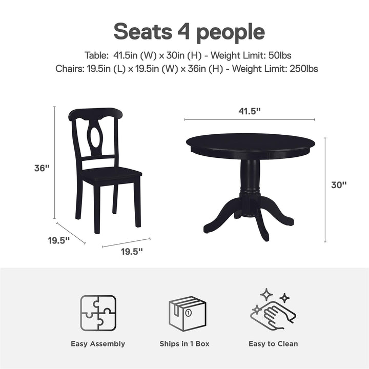 Aubrey 5 Piece Traditional Pedestal Round Dining Table and Chairs Set - Black