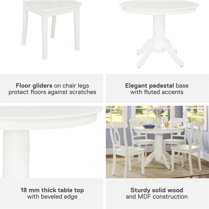 Aubrey Traditional Pedestal Round Dining Table and Chairs Set 5 Piece -  White