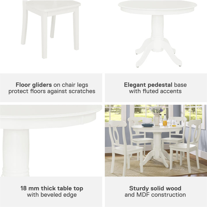 Aubrey 5 Piece Traditional Pedestal Round Dining Table and Chairs Set - White
