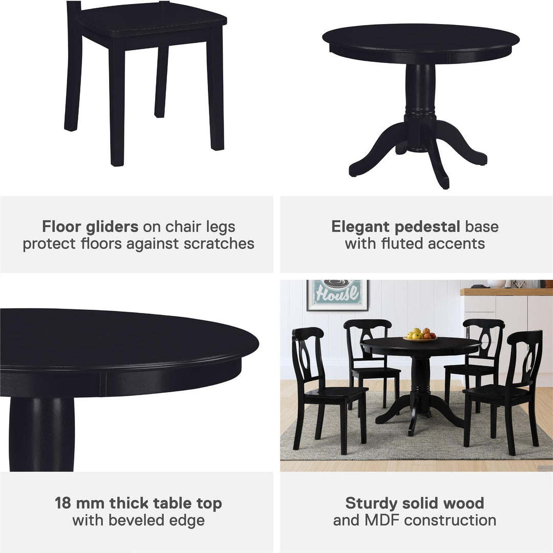 Aubrey 5 Piece Traditional Pedestal Round Dining Table and Chairs Set - Black