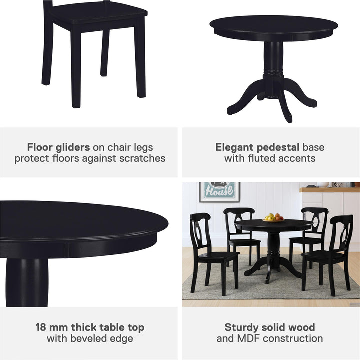Aubrey 5 Piece Traditional Pedestal Round Dining Table and Chairs Set - Black