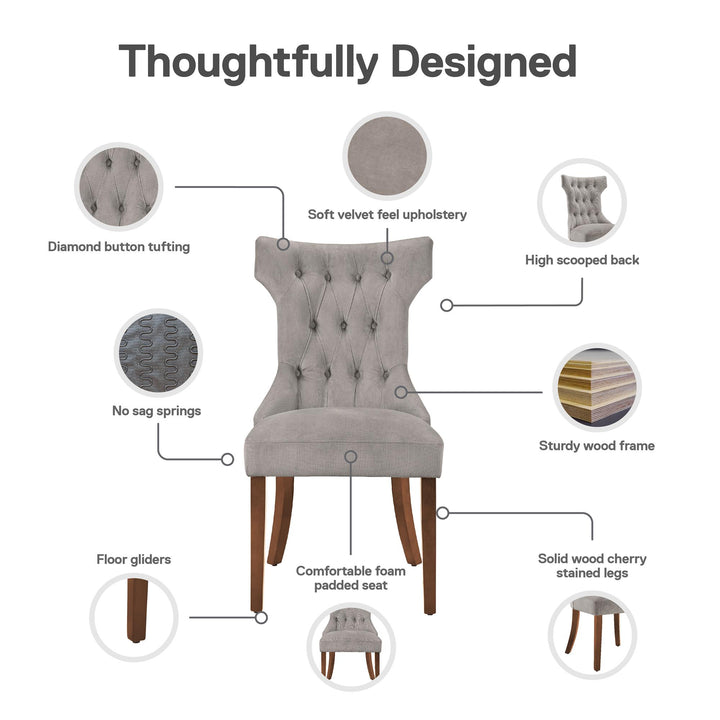 Tufted Hourglass Dining Chair Set of 2 -  Taupe 