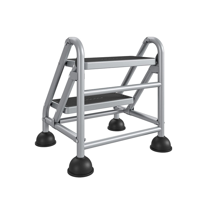 2 Step Commercial Rolling Step Ladder with Suction Cup Stabalizers - Graphite Grey