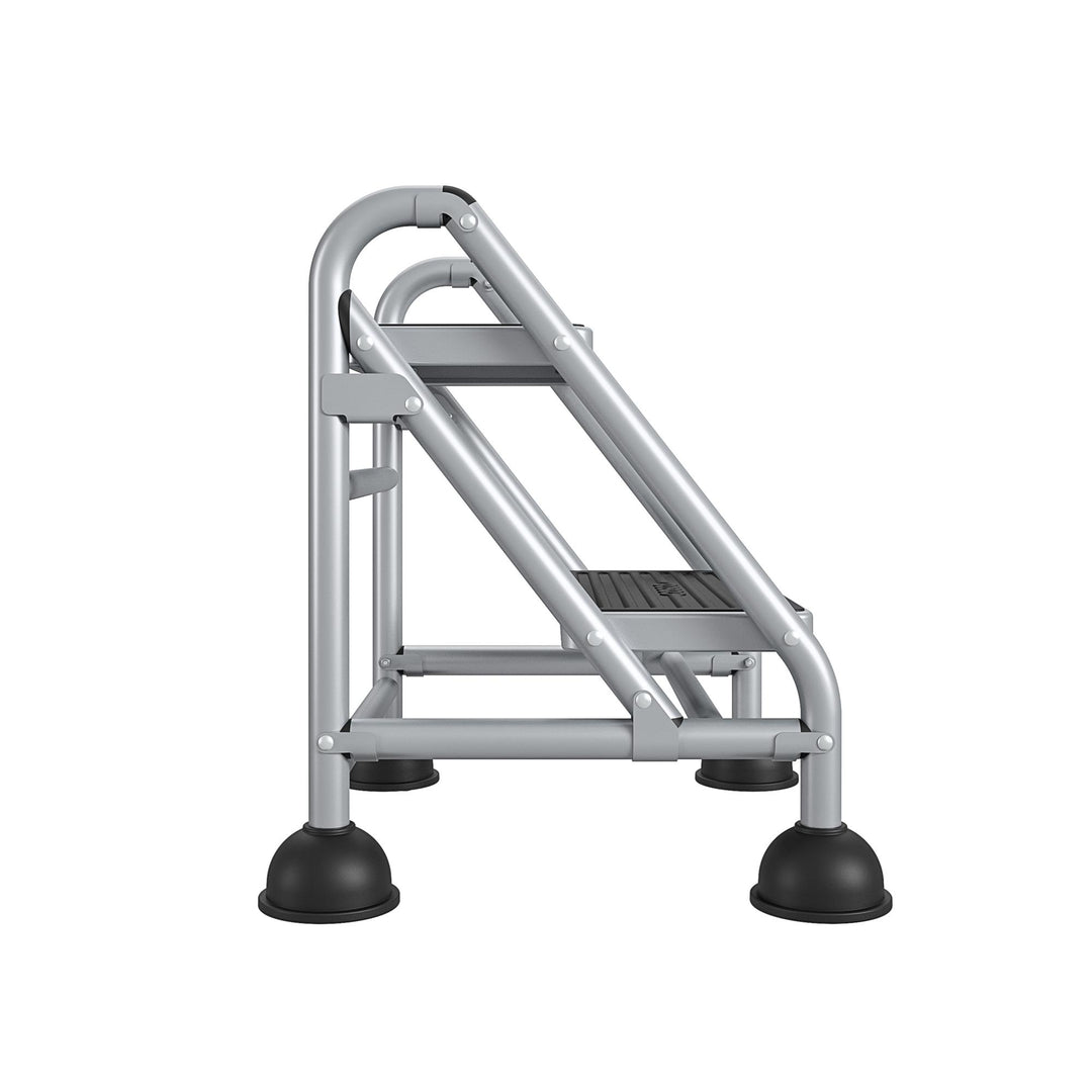 2 Step Commercial Rolling Step Ladder with Suction Cup Stabalizers - Graphite Grey