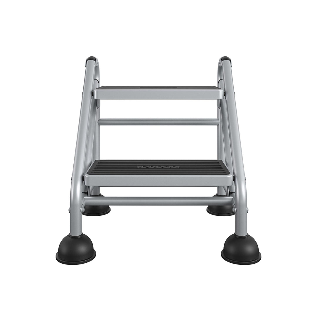 2 Step Commercial Rolling Step Ladder with Suction Cup Stabalizers - Graphite Grey