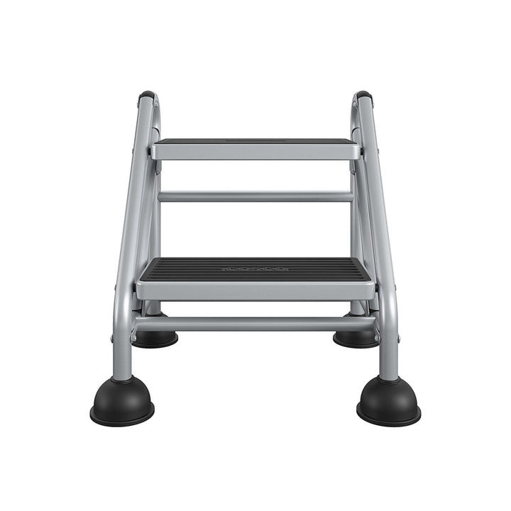 2 Step Commercial Rolling Step Ladder with Suction Cup Stabalizers - Graphite Grey