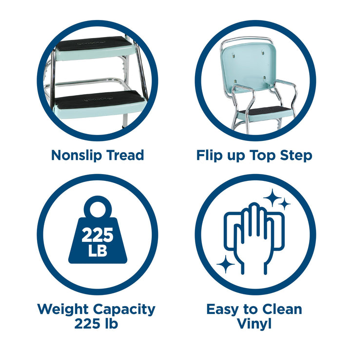 Stylaire Retro Chair + Step Stool with Flip-Up Seat - Teal - 1-Pack