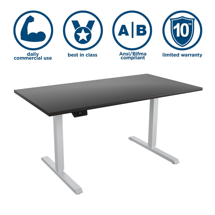 Comfortable and adjustable 60" desk space with LED control system -  White - 5’ Straight