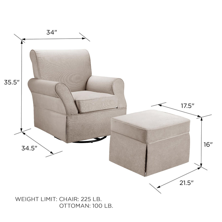 Kelcie Swivel Glider Chair and Ottoman Set with Solid Wood Frame - Beige