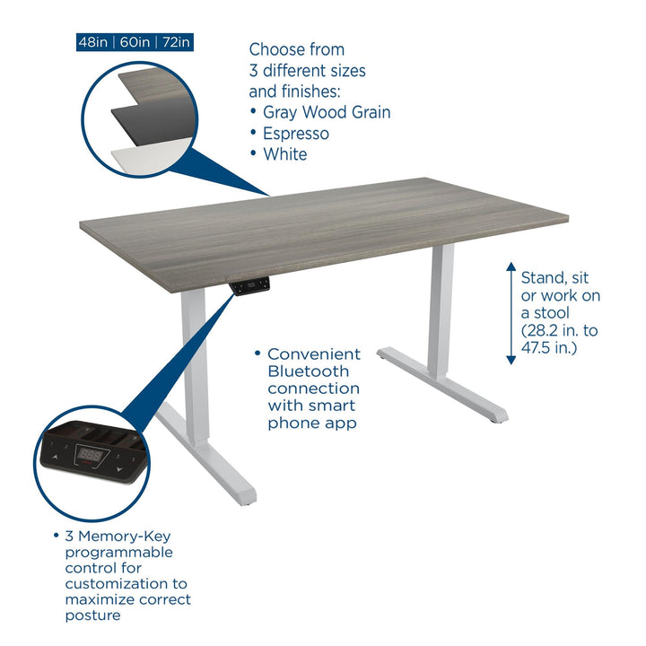 Ergonomic design 60" Pro-Desk with LED height customization -  Gray (Wood Grain) - 5’ Straight