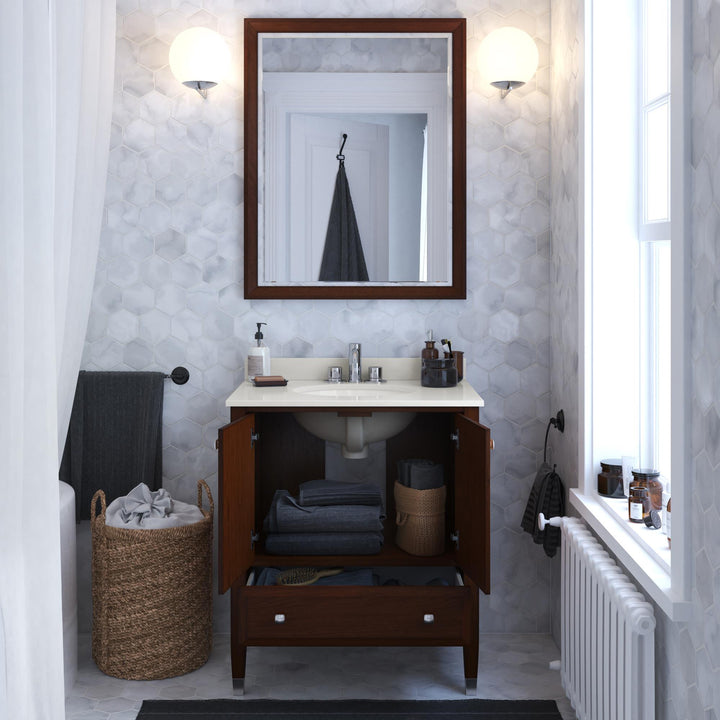 Metcalfe 30 Inch Bathroom Vanity with Composite Granite Counter Top - Florence Walnut - 30"