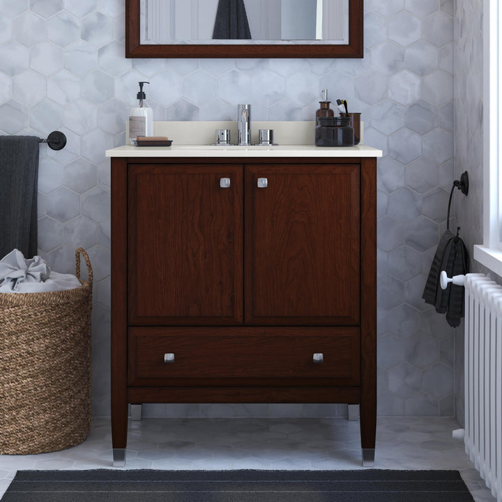 Metcalfe 30 Inch Bathroom Vanity with Composite Granite Counter Top - Florence Walnut - 30"