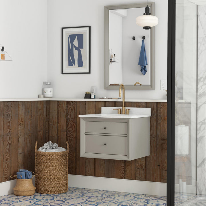 Tribecca 24 Inch Floating Wall Mounted Bathroom Vanity - Gray - 24"