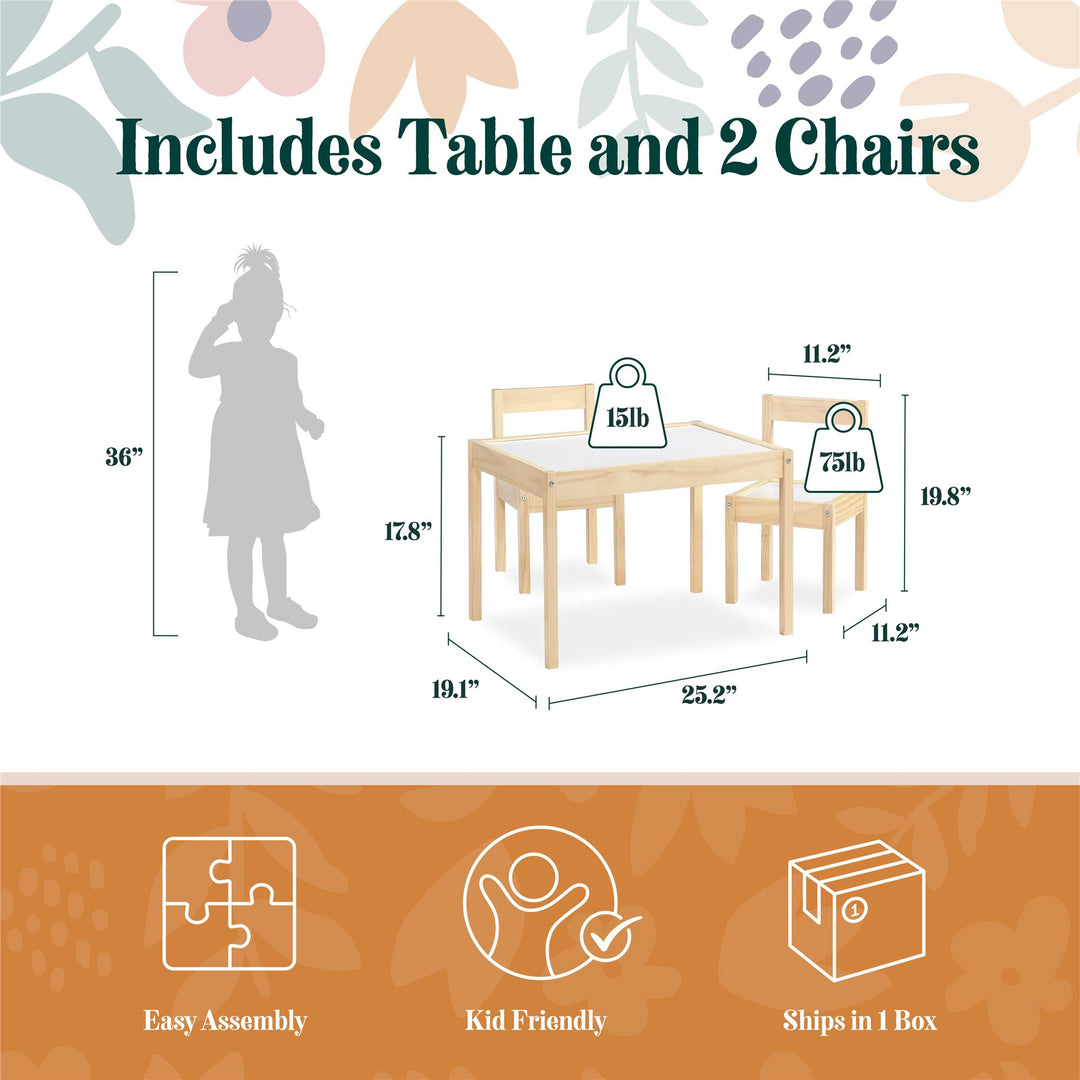 Hunter 3-Piece Kiddy Table and Chair Kids Set - Natural