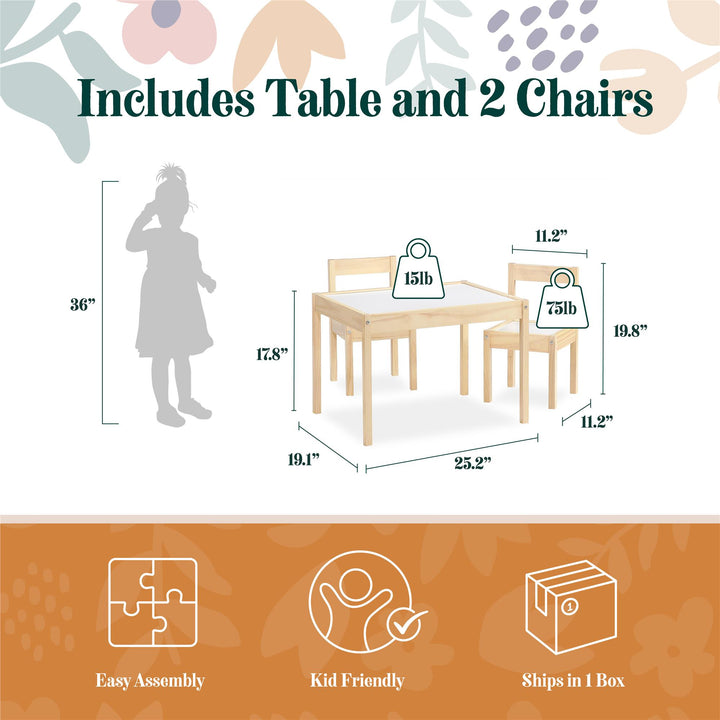 Hunter 3-Piece Kiddy Table and Chair Kids Set - Natural