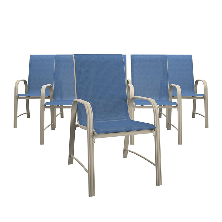 Paloma Outdoor Patio Dining Chairs with Weather Resistant Steel Frame, Set of 6 - Navy