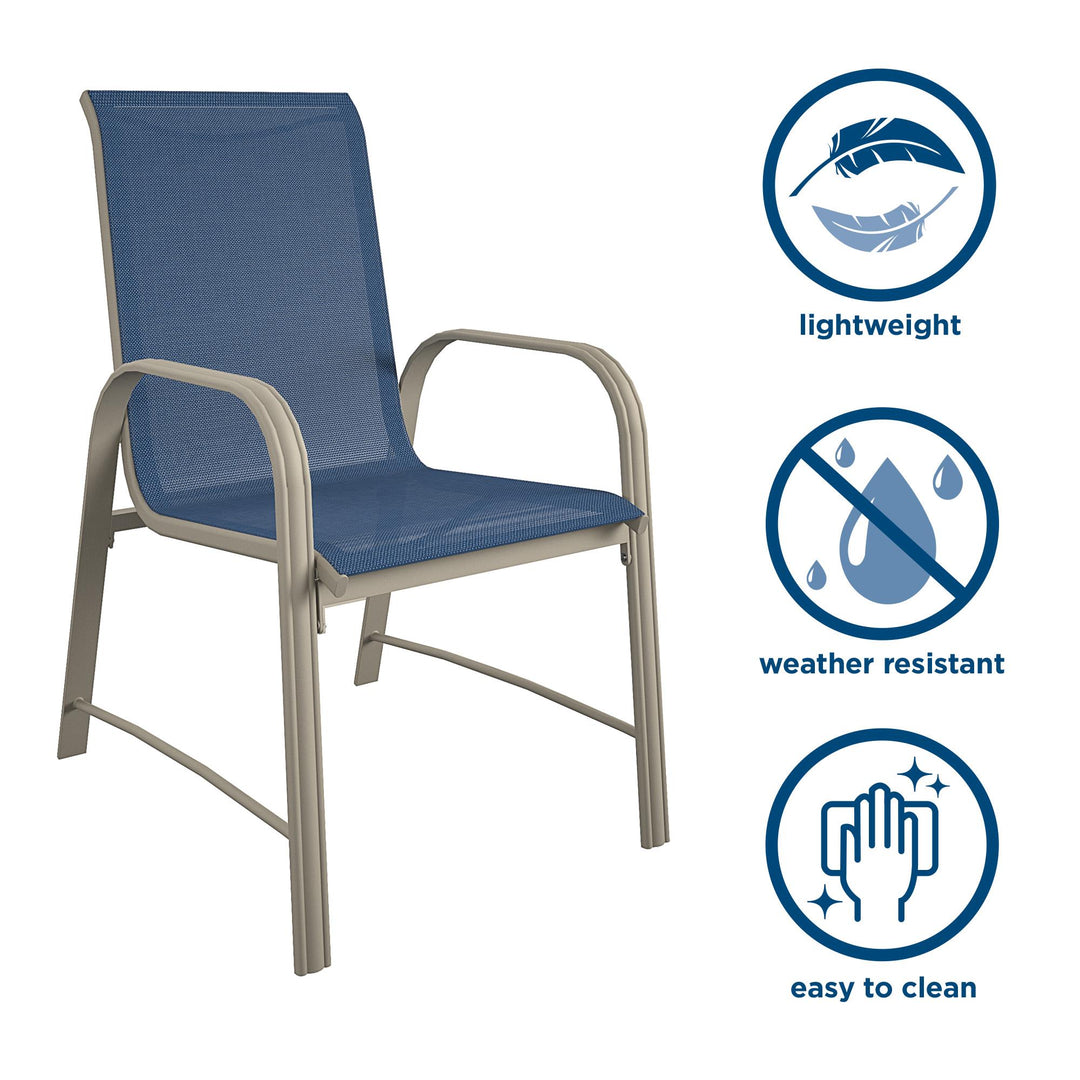Paloma Outdoor Patio Dining Chairs with Weather Resistant Steel Frame, Set of 6 - Navy