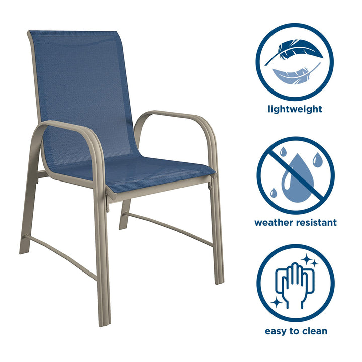 Paloma Outdoor Patio Dining Chairs with Weather Resistant Steel Frame, Set of 6 - Navy