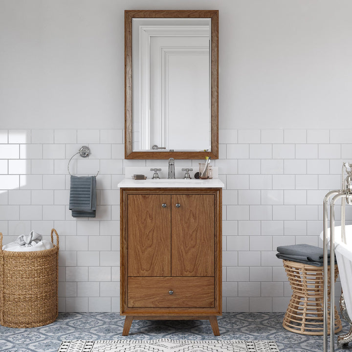 Bleeker Solid Wood Bathroom Vanity with Pre-Installed Oval Porcelain Sink - Chocolate - 24"