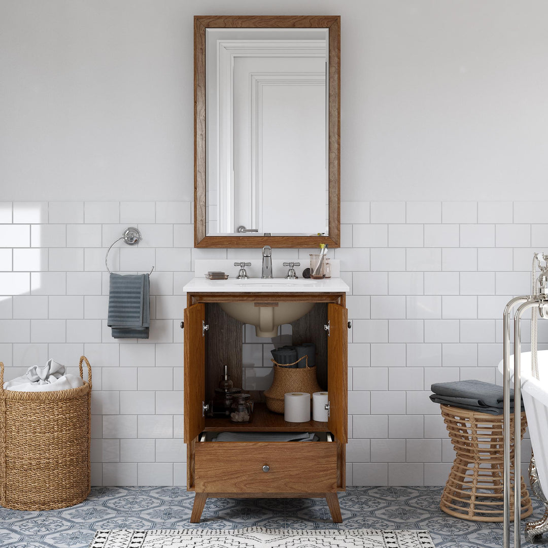 Bleeker Solid Wood Bathroom Vanity with Pre-Installed Oval Porcelain Sink - Chocolate - 24"