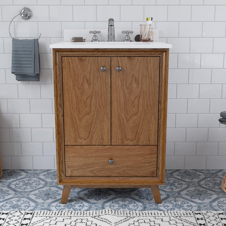 Bleeker Solid Wood Bathroom Vanity with Pre-Installed Oval Porcelain Sink - Chocolate - 24"