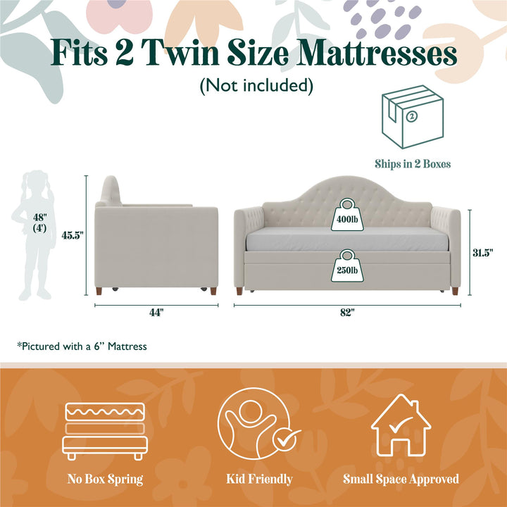 Rowan Valley Arden Upholstered Daybed and Trundle Set - Dove Gray