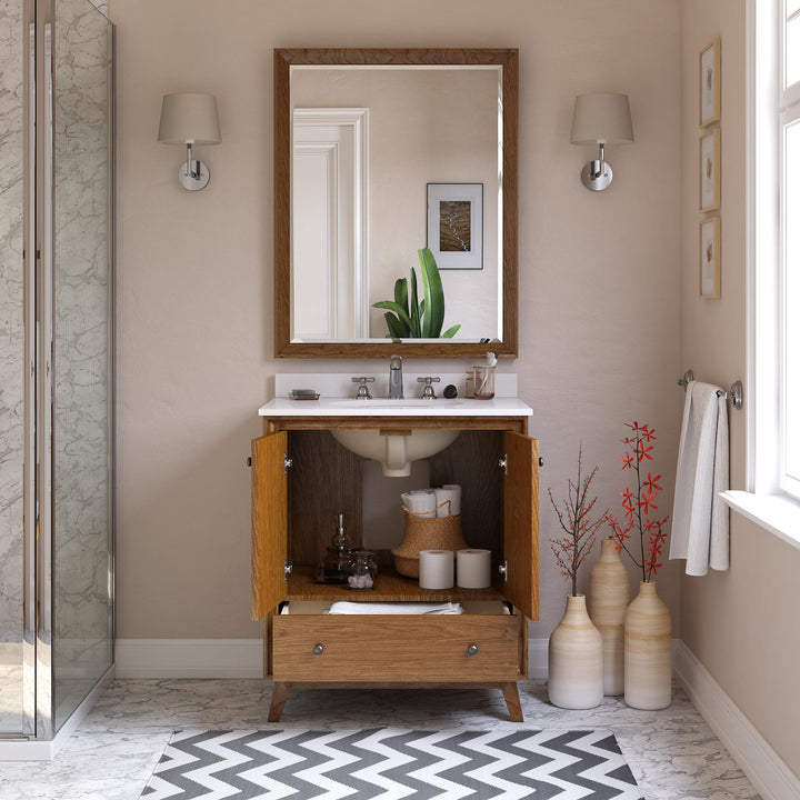 Bleeker Solid Wood Bathroom Vanity with Pre-Installed Oval Porcelain Sink - Chocolate - 30"