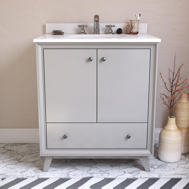 Bleeker Solid Wood Bathroom Vanity with Pre-Installed Oval Porcelain Sink - Gray - 30"