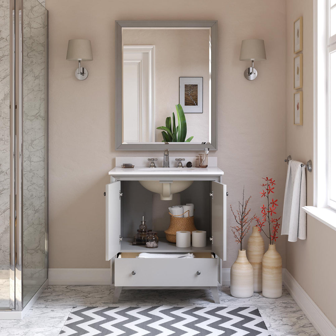 Bleeker Solid Wood Bathroom Vanity with Pre-Installed Oval Porcelain Sink - Gray - 30"