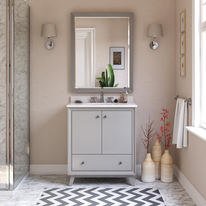 Bleeker Solid Wood Bathroom Vanity with Pre-Installed Oval Porcelain Sink - Gray - 30"